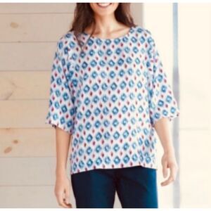 J.Jill Pure Jill Multicolor Ikat Print Tencel Oversized Tunic Top in Large